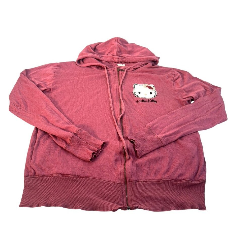HELLO‎ KITTY by Oysho womens size L knit zip sweater hoodie pink rose